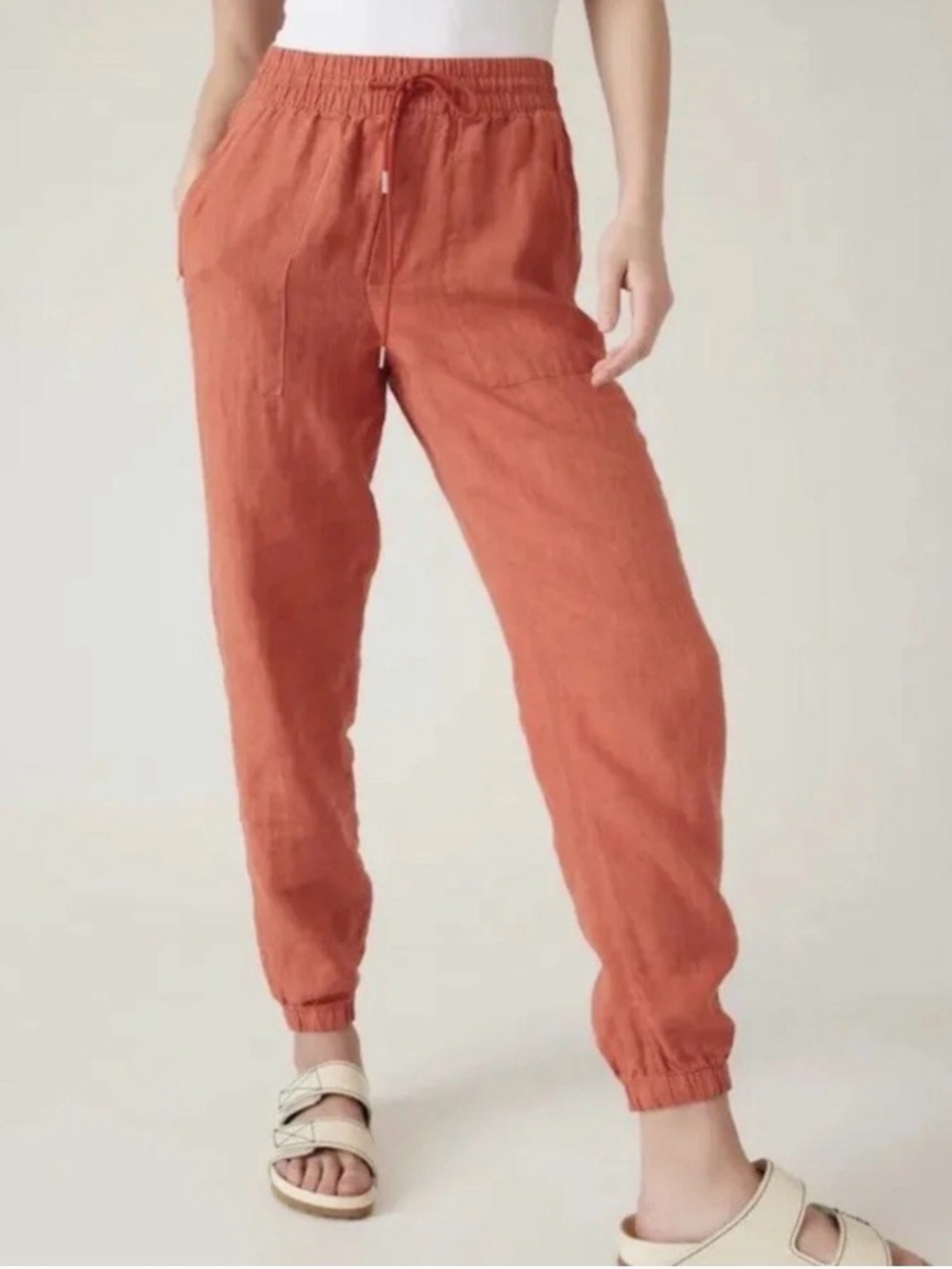 ATHLETA 100% Retreat Linen Joggers in Persimmon 8